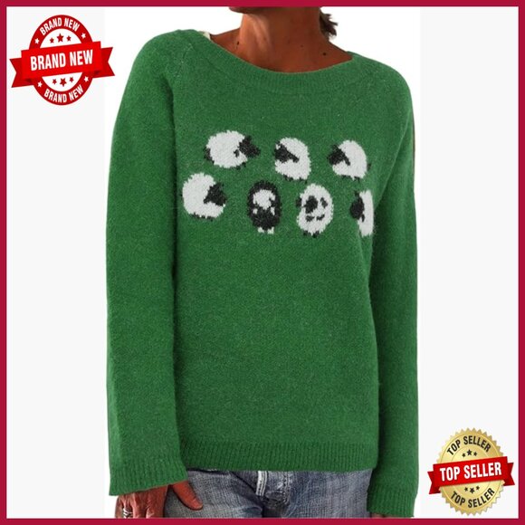 Sweaters - Wool Blend Fair Isle Crewneck Sweater Relaxed Fit Long Sleeve Pullover